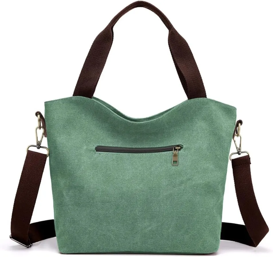 SILKAREA Women's Canvas Large Tote Bag Embroidered Shoulder Bag Multi Pocket Crossbody Bag Top Handle Bag Handbag Hobo Purse