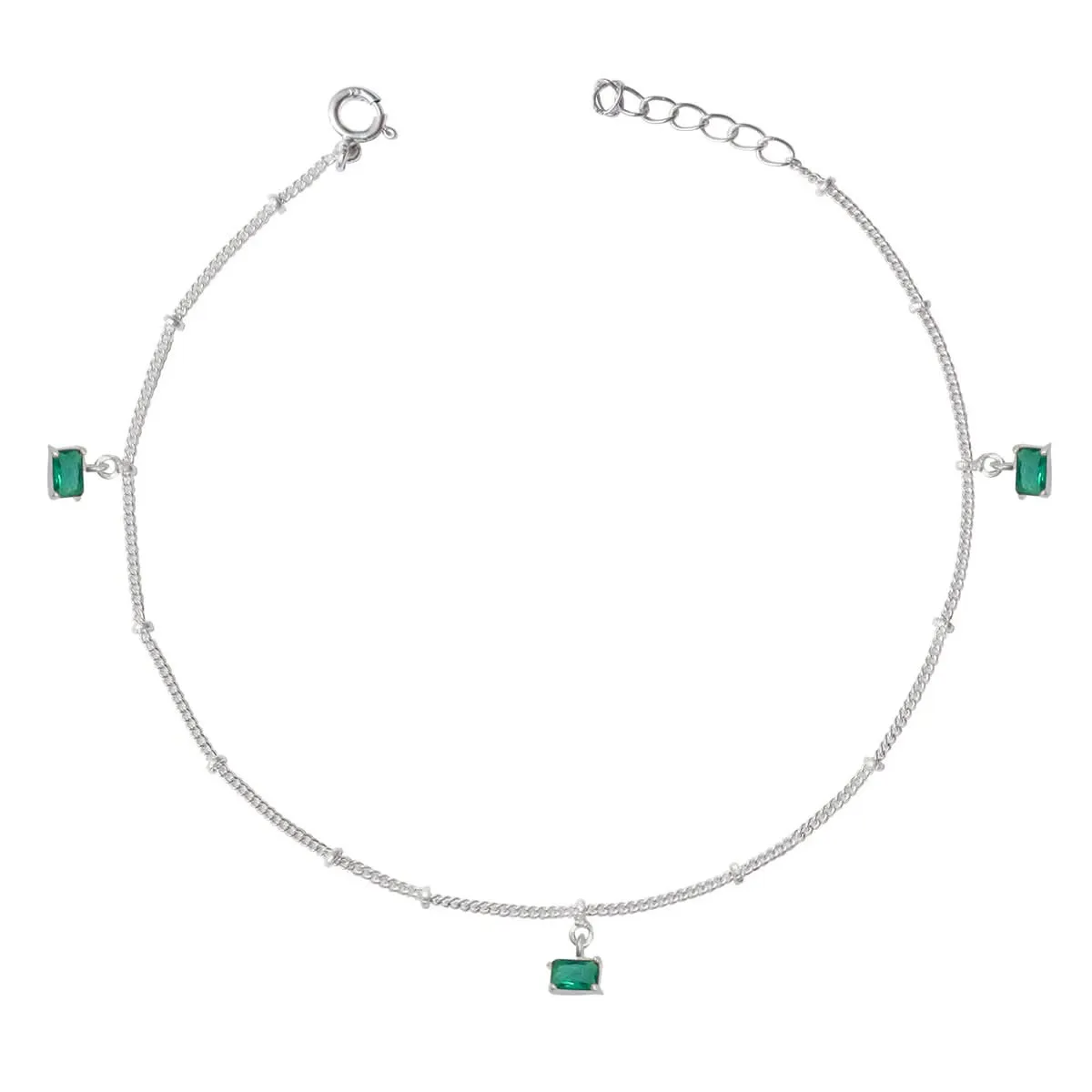 Single 92.5 Silver Green gemstone anklet