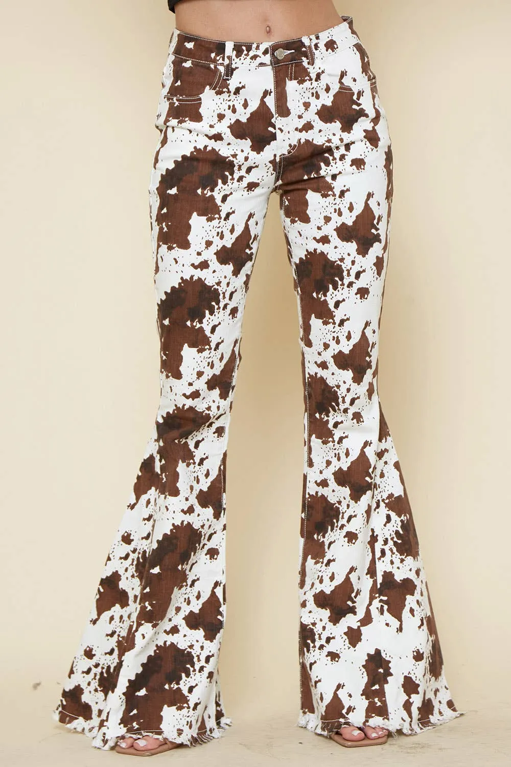 SIP6217AL IVORY BROWN WESTERN COW PRINT FLARES- BESTSELLER