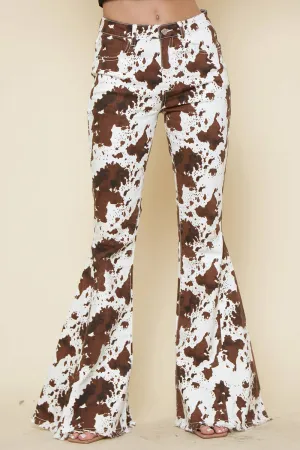 SIP6217AL IVORY BROWN WESTERN COW PRINT FLARES- BESTSELLER