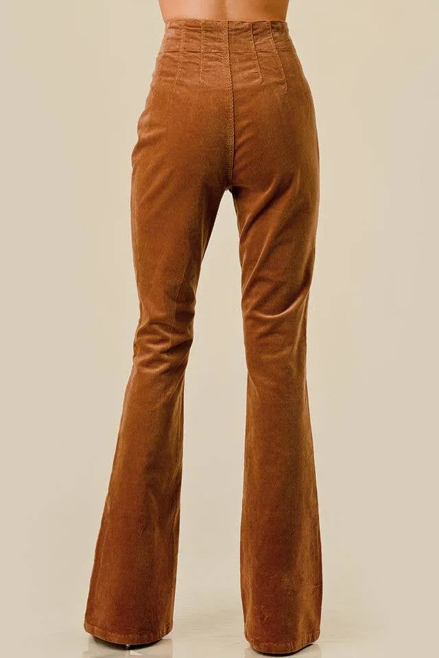 SIP6297C CAMEL CORDUROY BOOT CUT PANTS