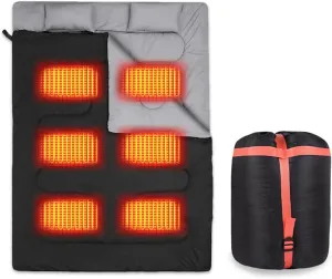 Sleeping Bag, USB Heated Double Layer Sleeping Bag Thickened and Spliceable, Queen Size Electric Sleeping Bag, 3 Levels Adjustable, for Camping, Hiking, Backpacking