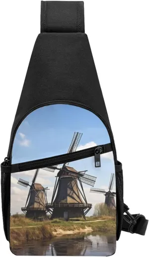 Sling Backpack Crossbody Sling Bag Windmills Chest Bag Daypack Fanny Pack Cross Body Bag for Outdoors Hiking