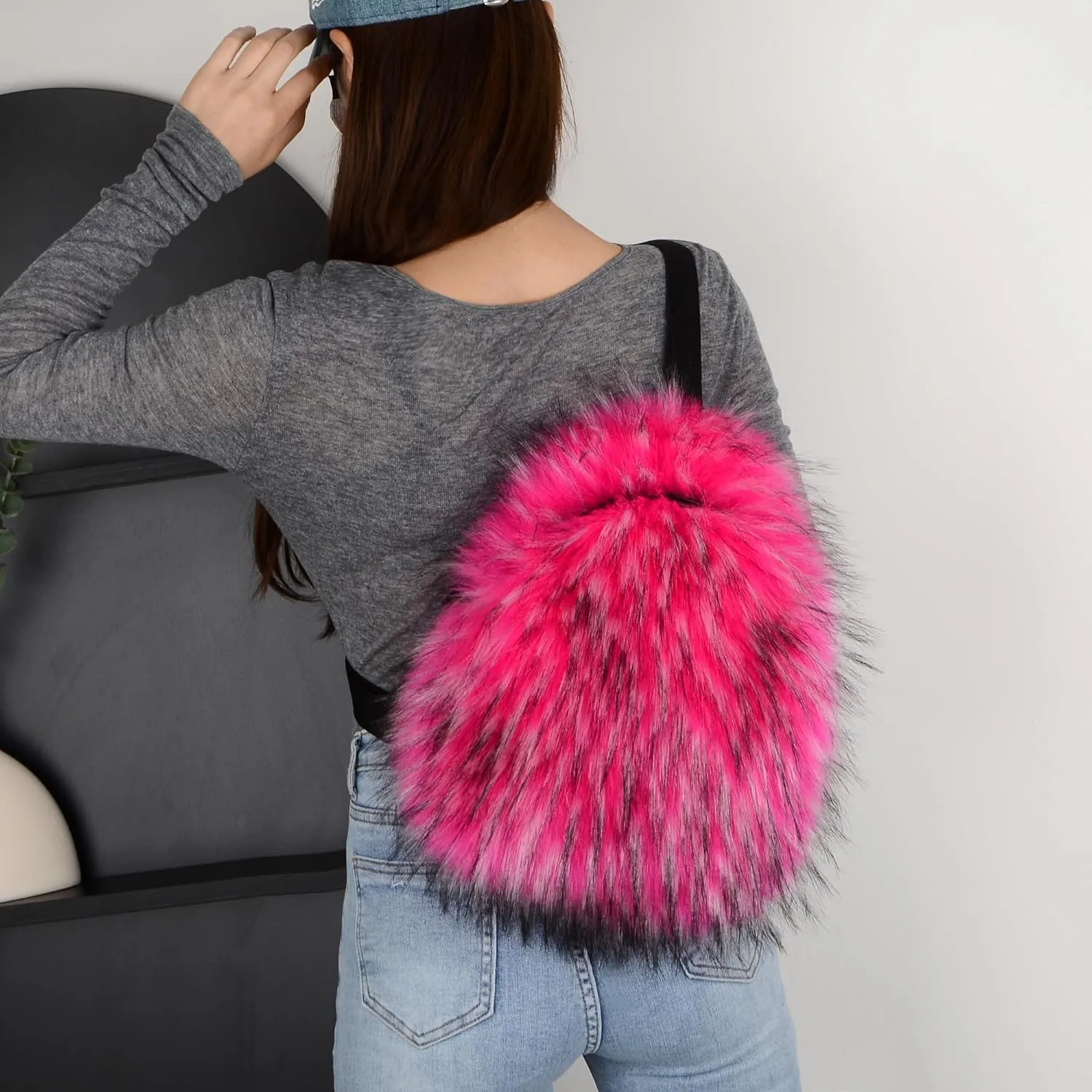 Sling Bag for Women Crossbody Chest Bag Cute Purse Fuzzy Fur Bag for Outdoor Hiking Trips