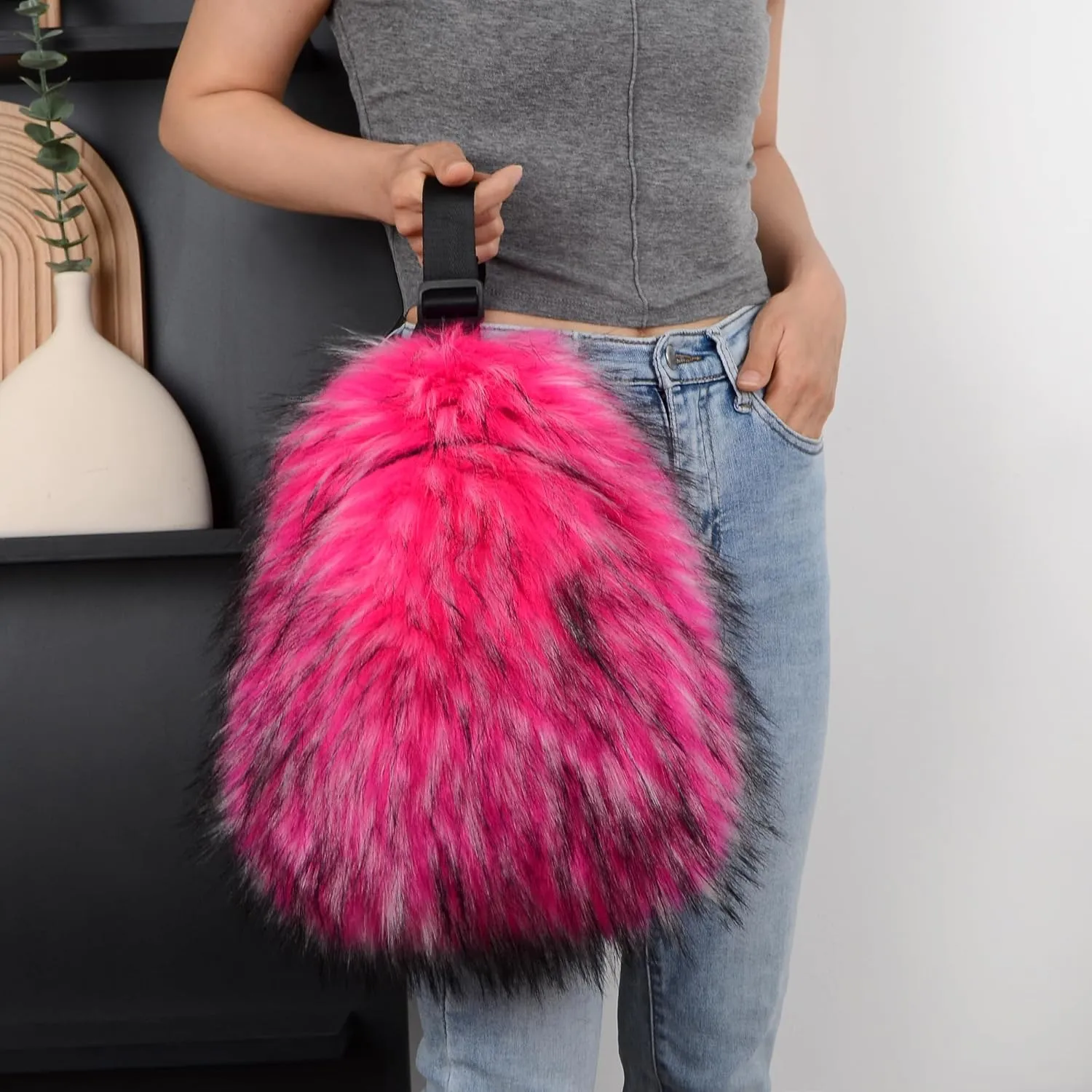 Sling Bag for Women Crossbody Chest Bag Cute Purse Fuzzy Fur Bag for Outdoor Hiking Trips