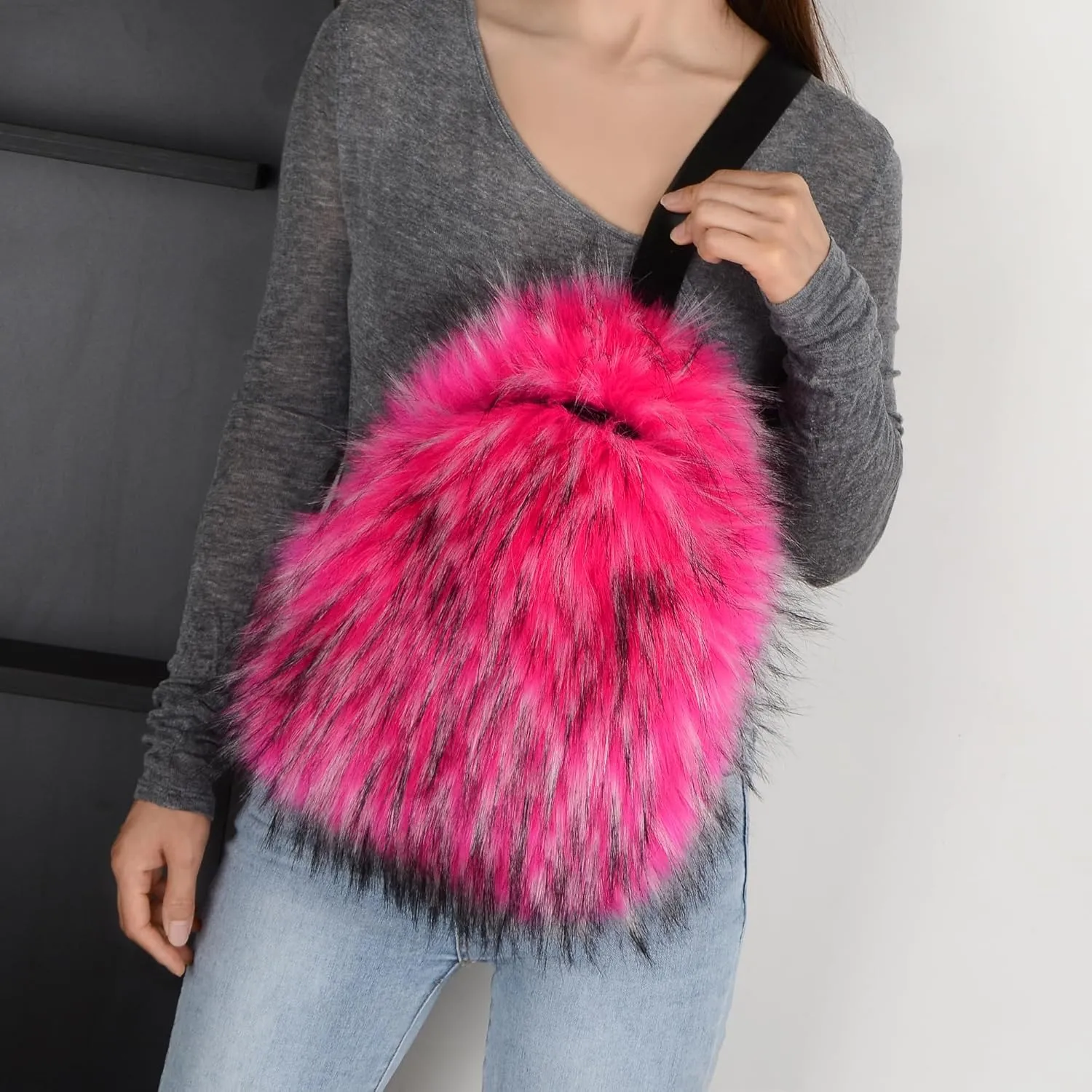 Sling Bag for Women Crossbody Chest Bag Cute Purse Fuzzy Fur Bag for Outdoor Hiking Trips