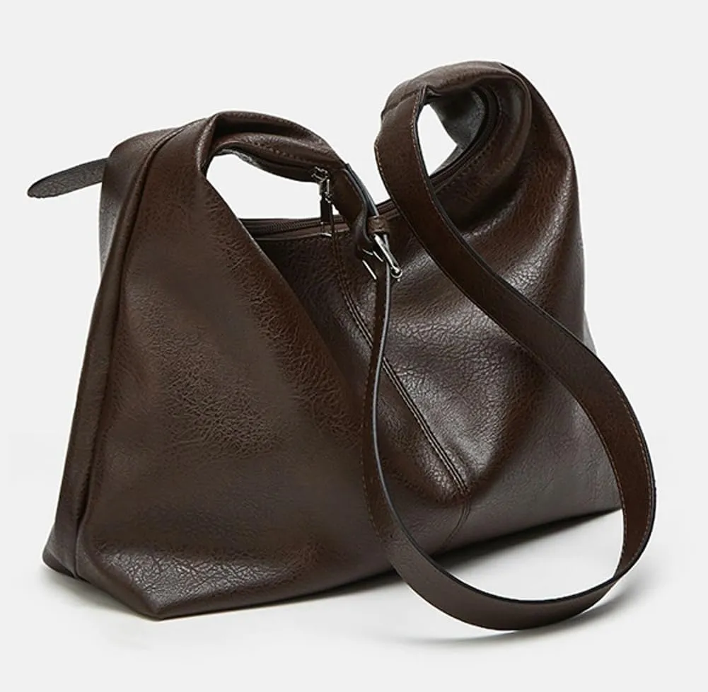 Slouchy Tote Bags for Women Retro Vegan Leather Shoulder Crossbody Bag Faux Leather Handbag Purse Satchel Soft Leather Bag