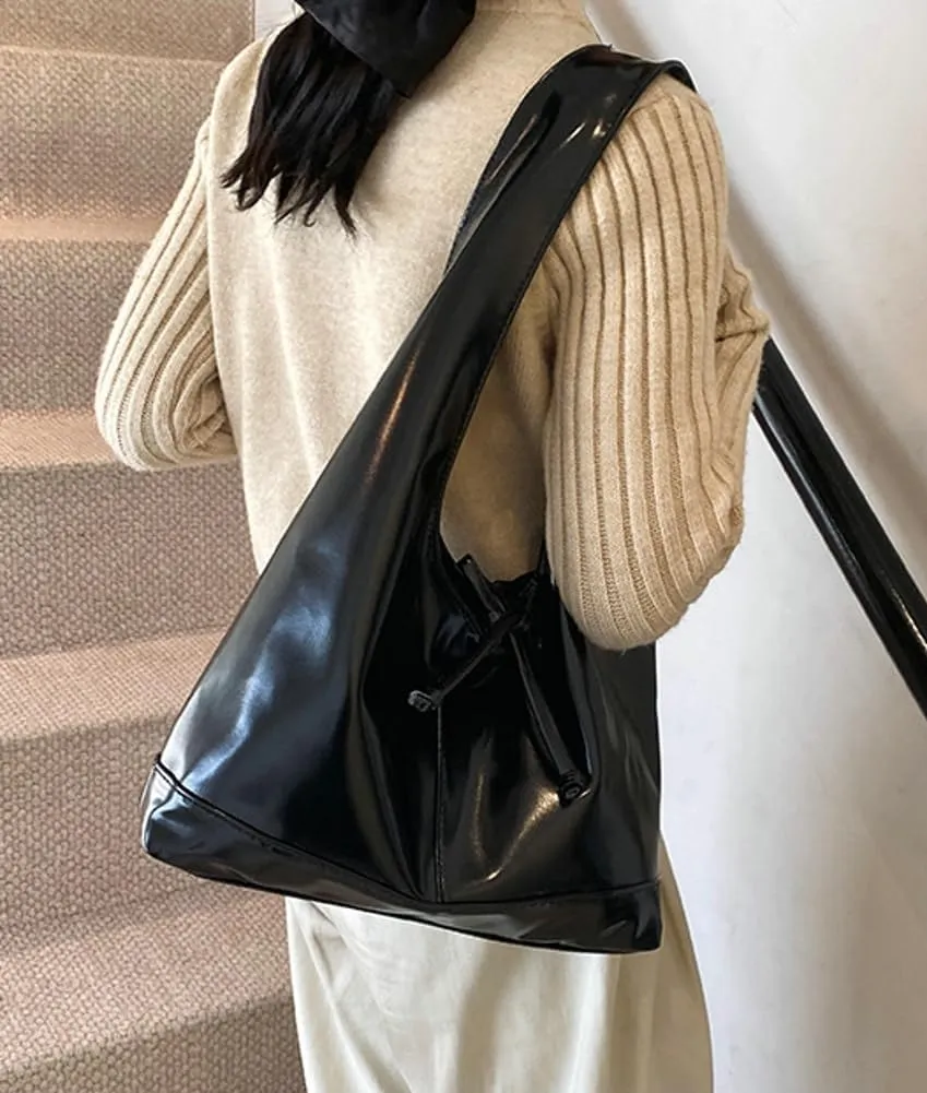 Slouchy Tote Bags For Women Soft Leather Handbag Retro Red Shoulder Bag Y2K Underarm Purse With Bow Casual Work Handbag