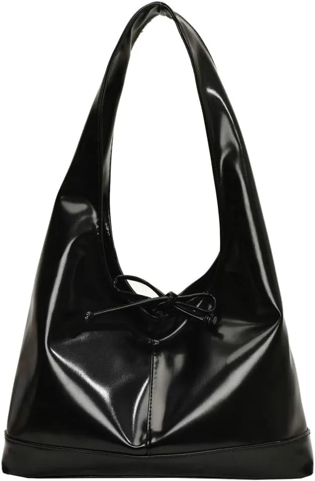 Slouchy Tote Bags For Women Soft Leather Handbag Retro Red Shoulder Bag Y2K Underarm Purse With Bow Casual Work Handbag