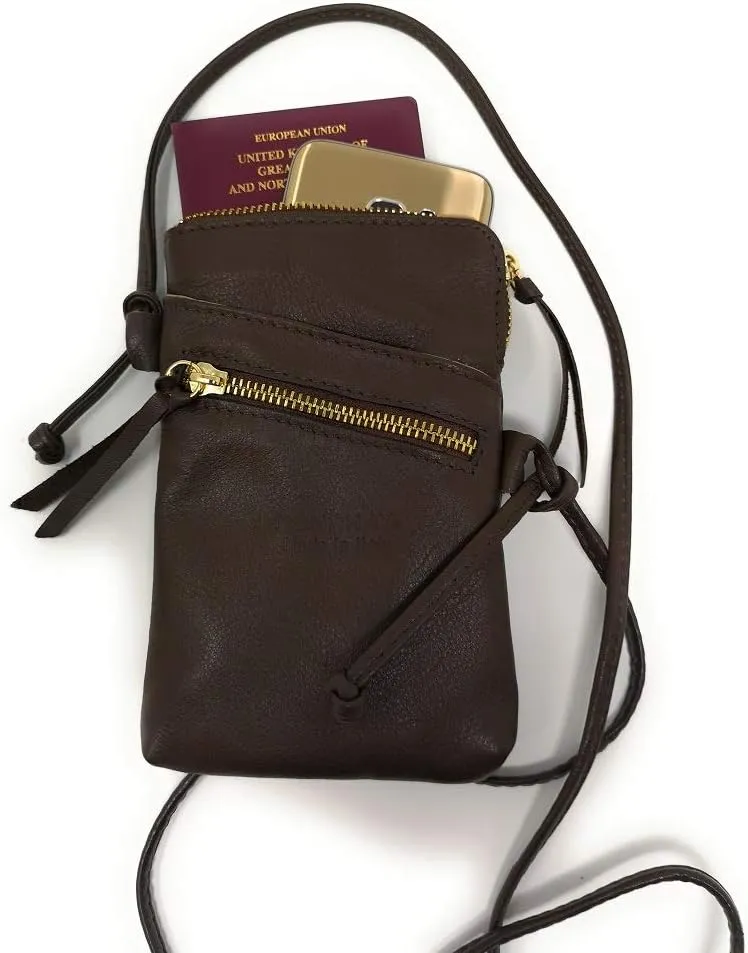 Small Vera Pelle Italian Leather Cell Phone Cross Body Bag Passport Travel Pouch Shoulder Bag