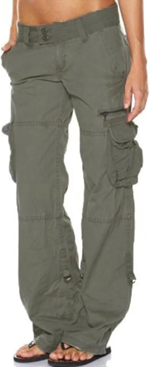SMIDOW Baggy Parachute Pants for Women Low Rise Wide Leg Cargo Pant Military Army Combat Work Trousers with Pockets