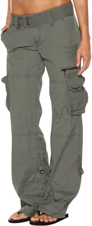 SMIDOW Baggy Parachute Pants for Women Low Rise Wide Leg Cargo Pant Military Army Combat Work Trousers with Pockets