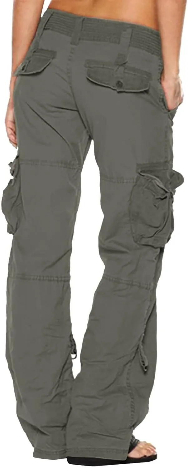 SMIDOW Baggy Parachute Pants for Women Low Rise Wide Leg Cargo Pant Military Army Combat Work Trousers with Pockets