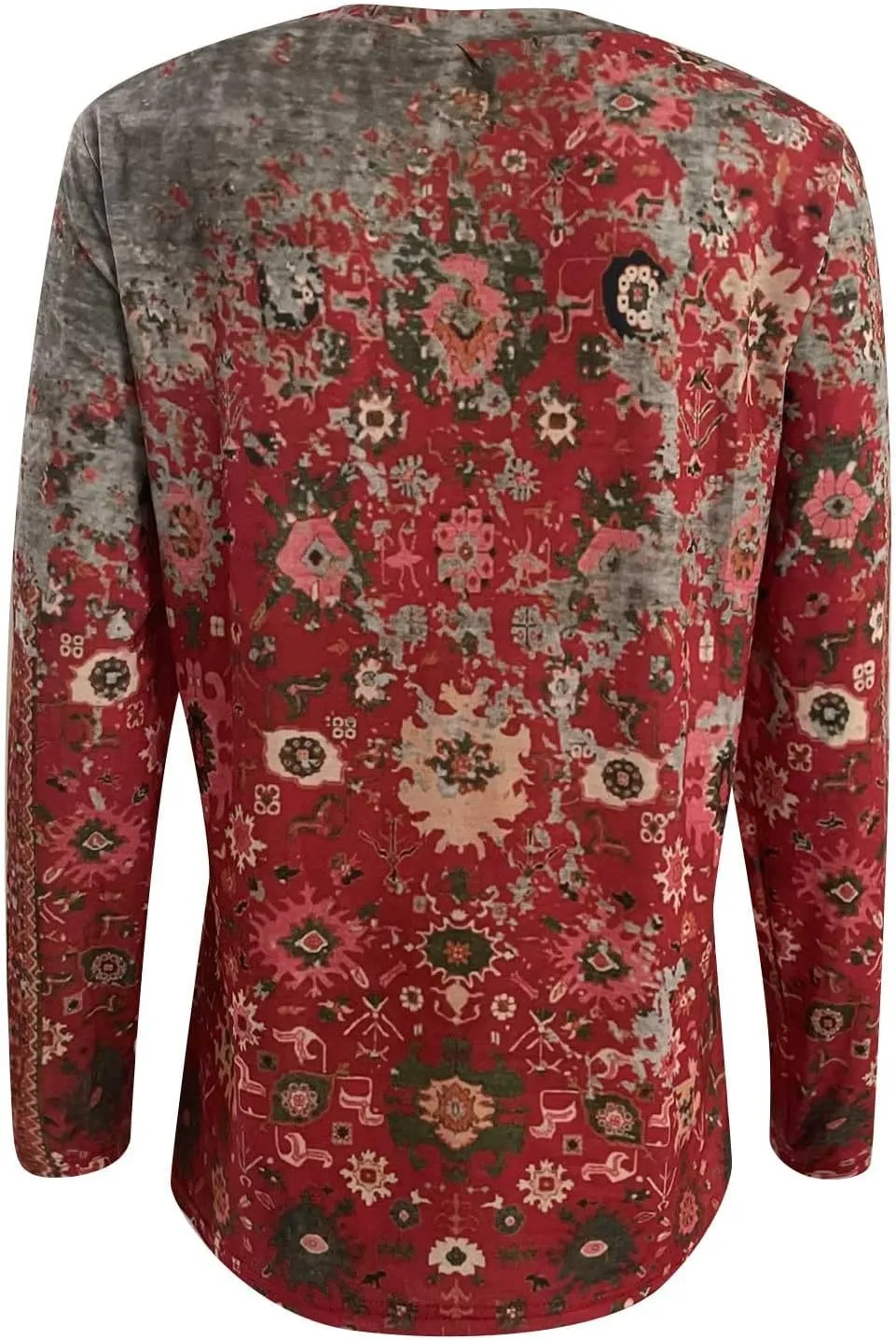 SMIDOW Womens Ethnic Style Long Sleeve Tops 2024 Trendy Spring Shirts v Neck Loose Comfy Pullover Tops Blouse Dressy Casual