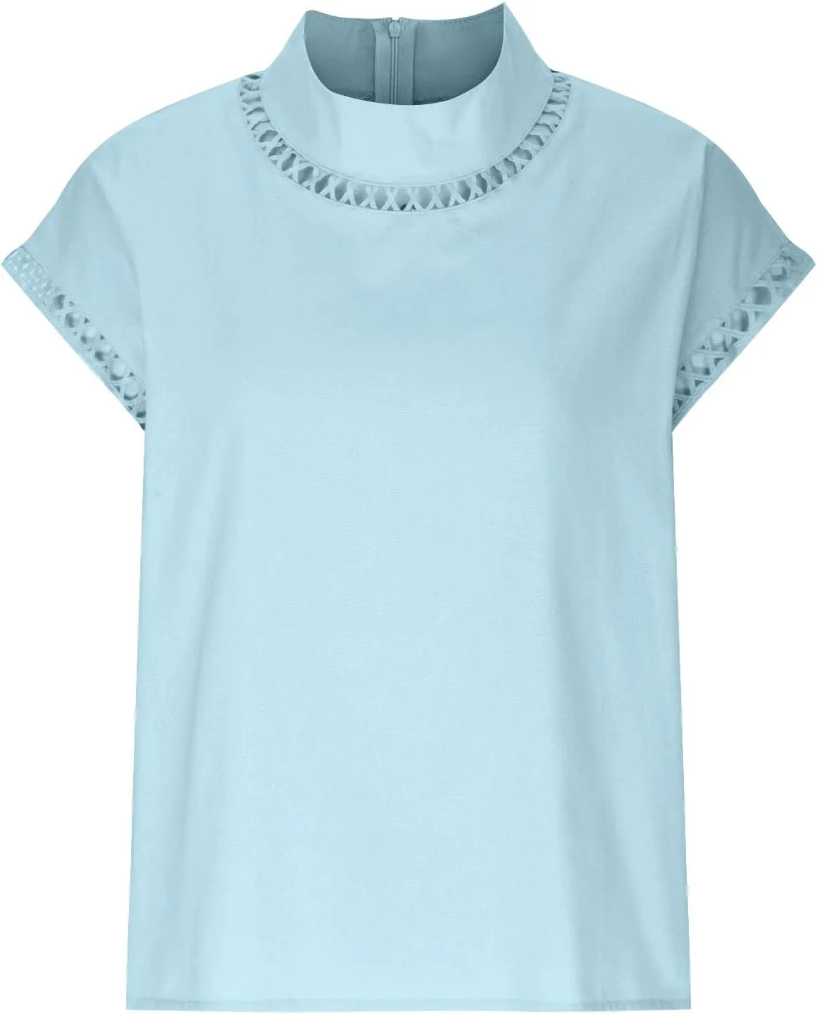 SMIDOW Womens Tops Dressy Casual Spring 2023 Fashion Casp Sleeve Linen Shirts High Neck Eyelet Summer t-Shirt Blouse