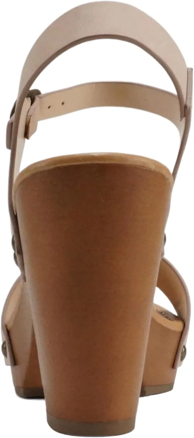 Soda CHIVAS ~ Women's Bold Buckles Studded Wedge Sandal