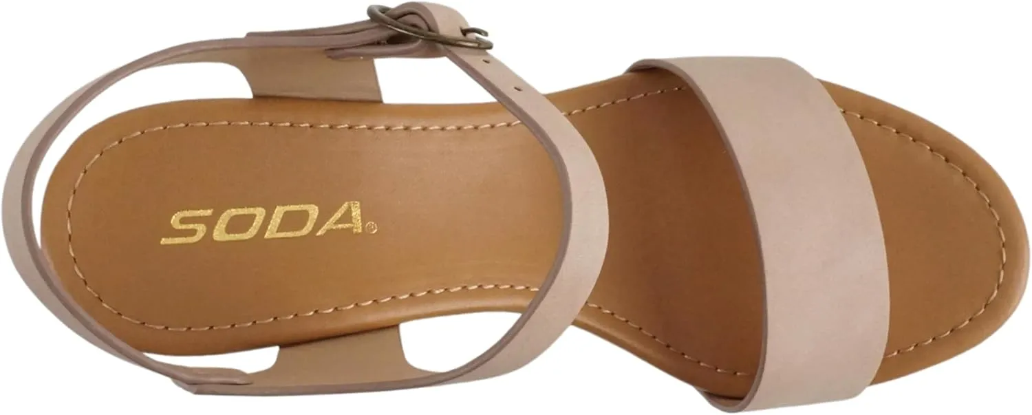 Soda CHIVAS ~ Women's Bold Buckles Studded Wedge Sandal