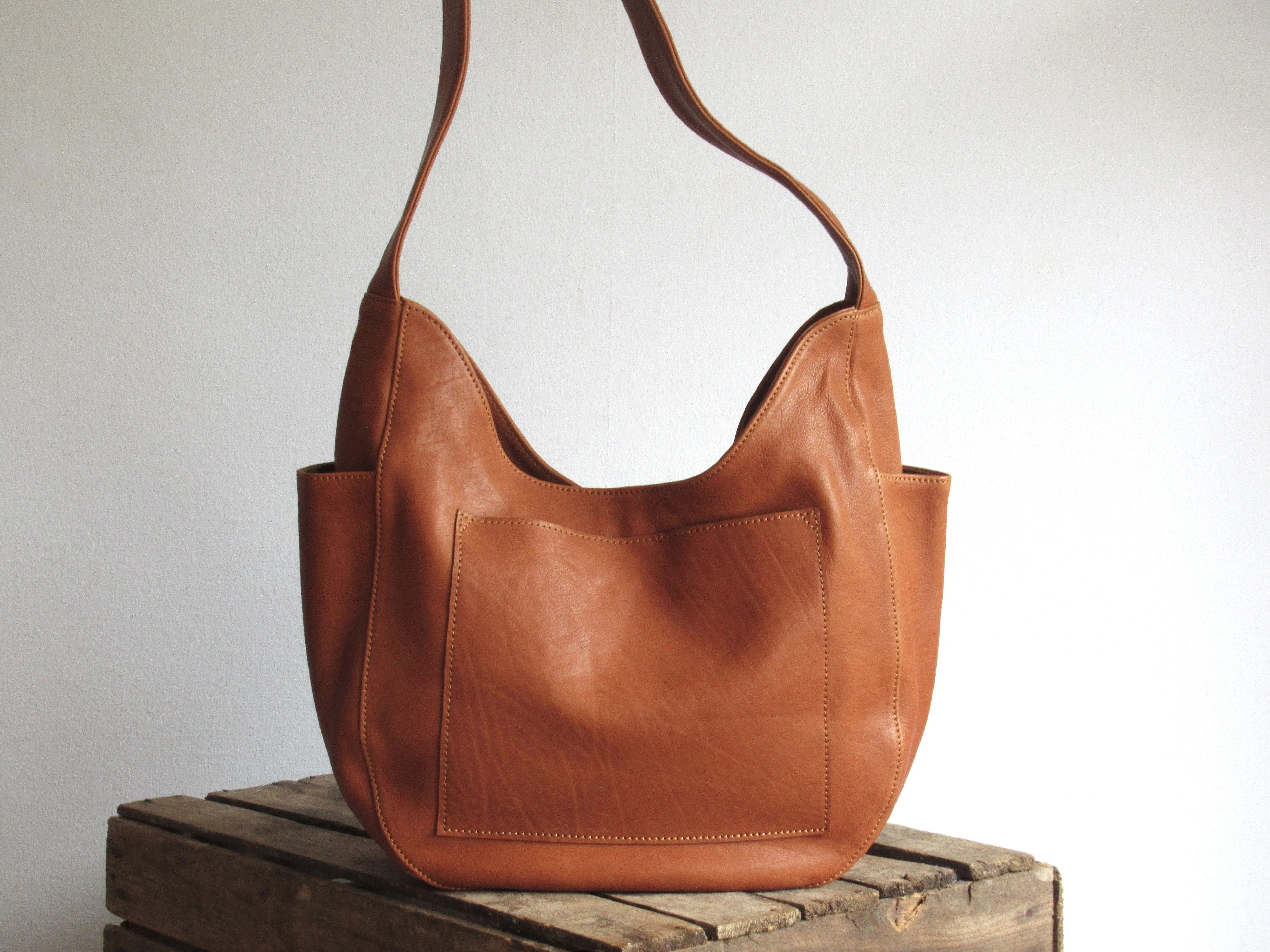 Soft Leather Hobo Bag in Tan