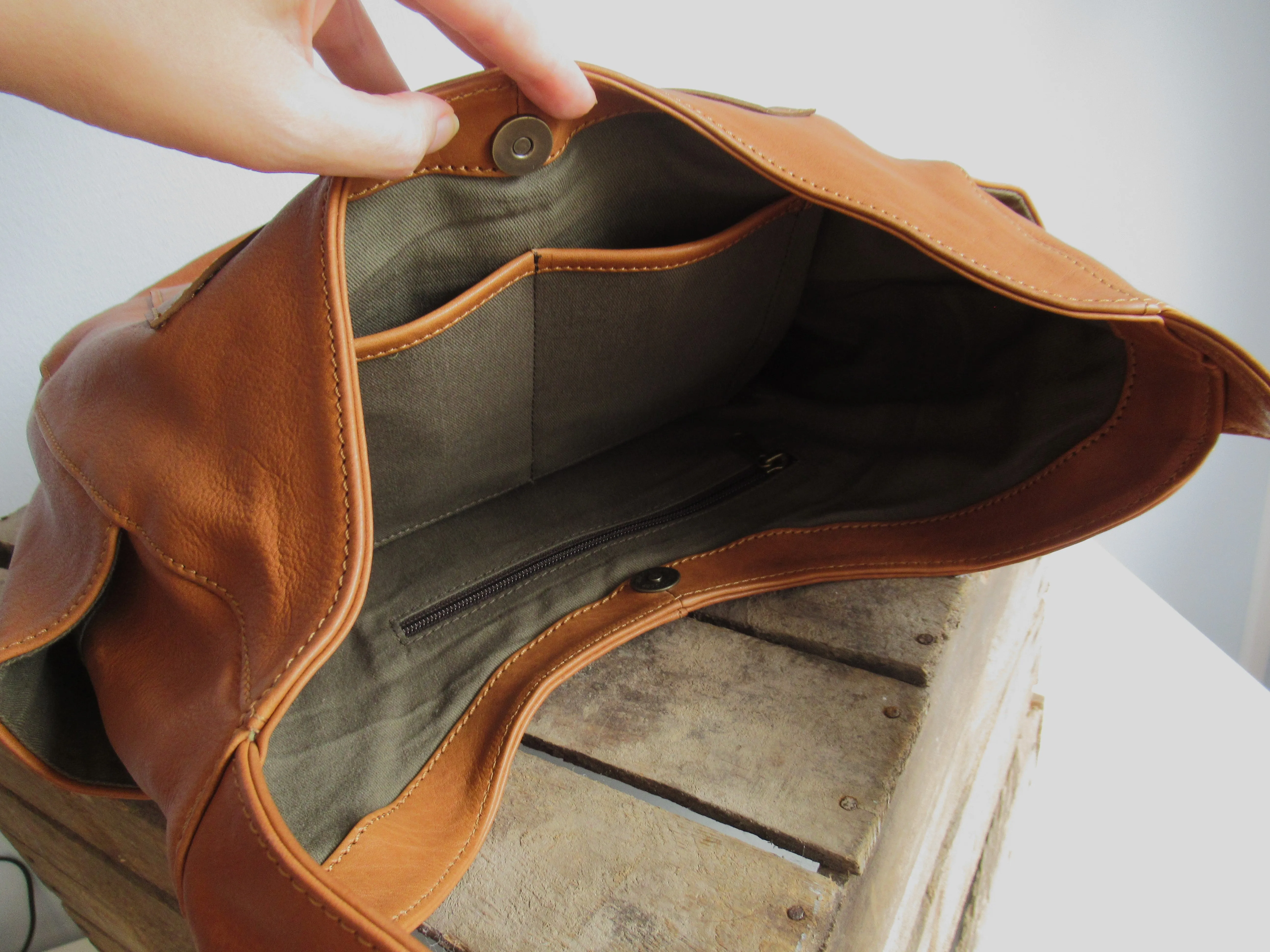 Soft Leather Hobo Bag in Tan