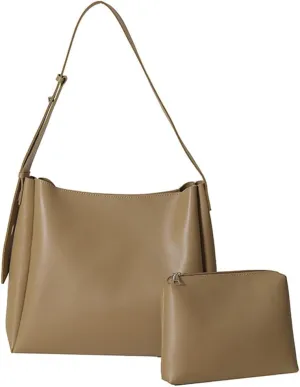 Soft Vegan Leather Bucket Tote Bag for Women Large Shoulder Crossbody Purse Casual Working Handbag Satchel 2pcs