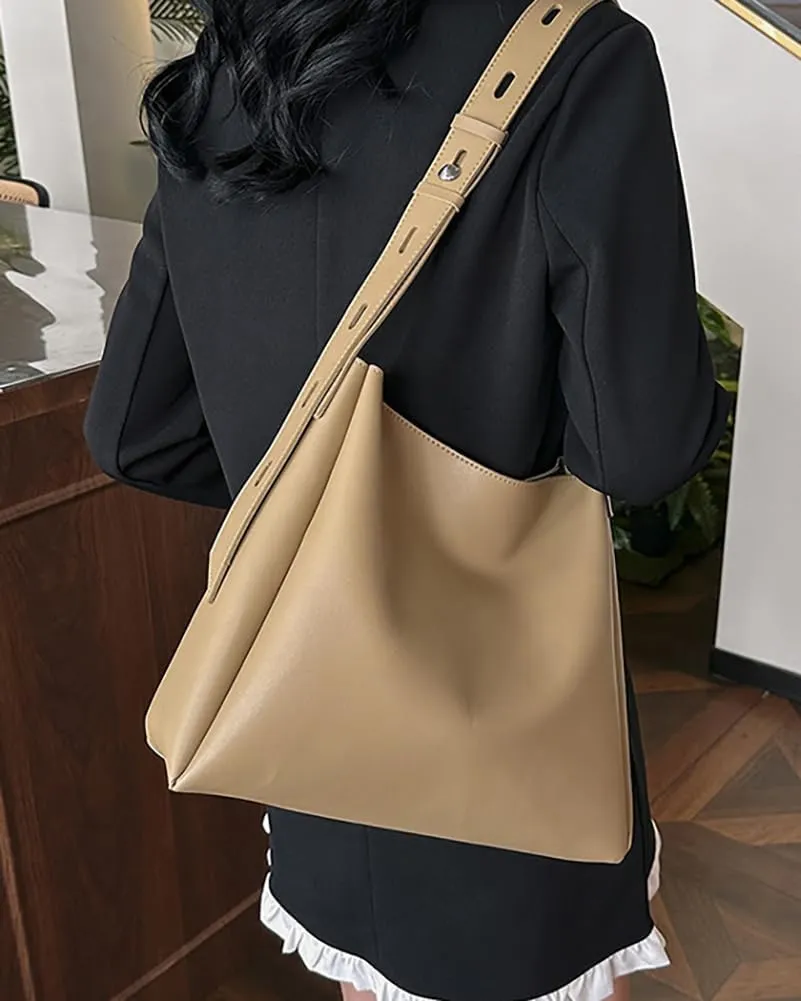 Soft Vegan Leather Bucket Tote Bag for Women Large Shoulder Crossbody Purse Casual Working Handbag Satchel 2pcs