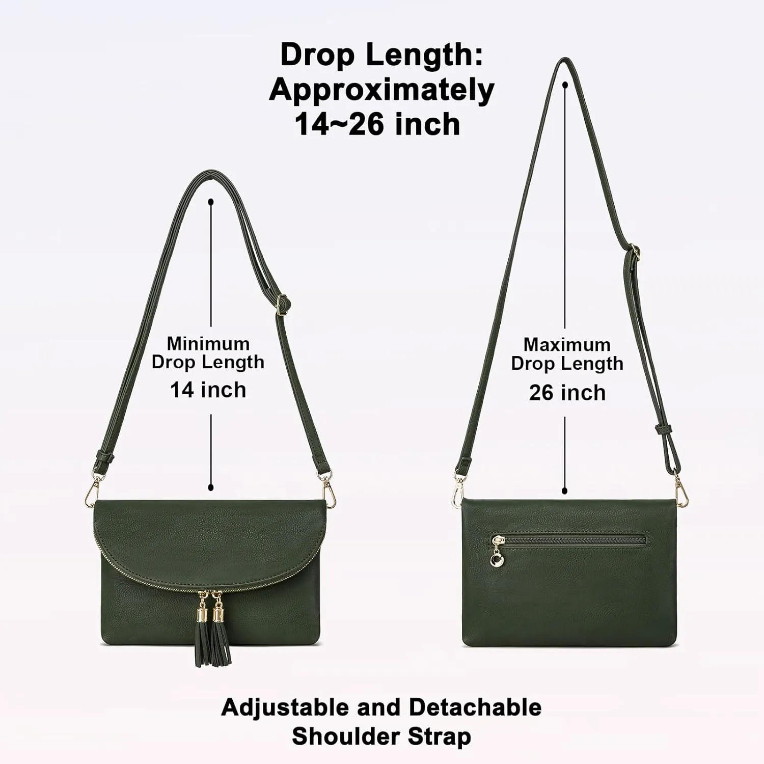 Solene Womens Envelop Clutch Purse Multi Compartments, 6 Card Slot Inside, Crossbody Bag With Tassels