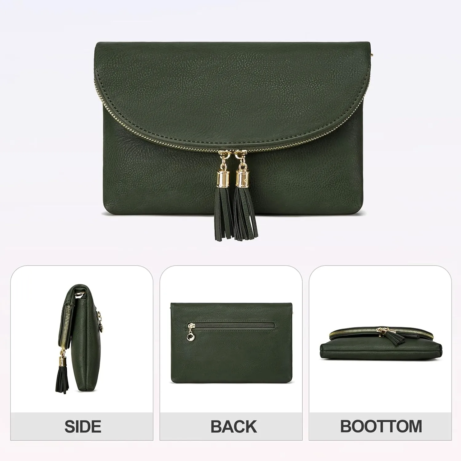 Solene Womens Envelop Clutch Purse Multi Compartments, 6 Card Slot Inside, Crossbody Bag With Tassels