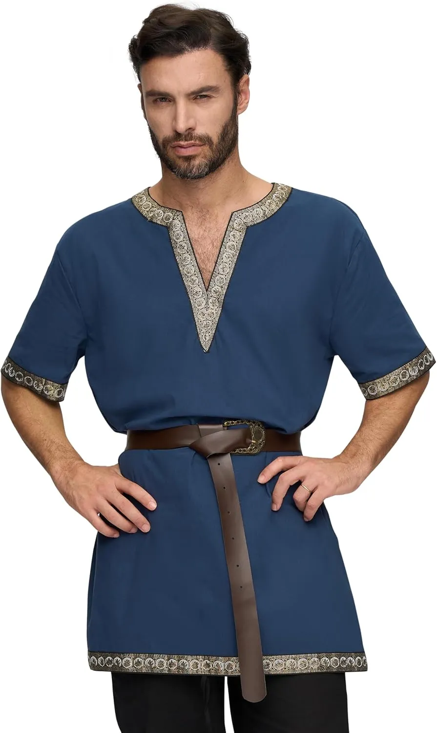Spooktacular Creations Mens Medieval Renaissance Viking Knight Tunic Costume w Belt Pirate TShirt for Halloween Dress Parties