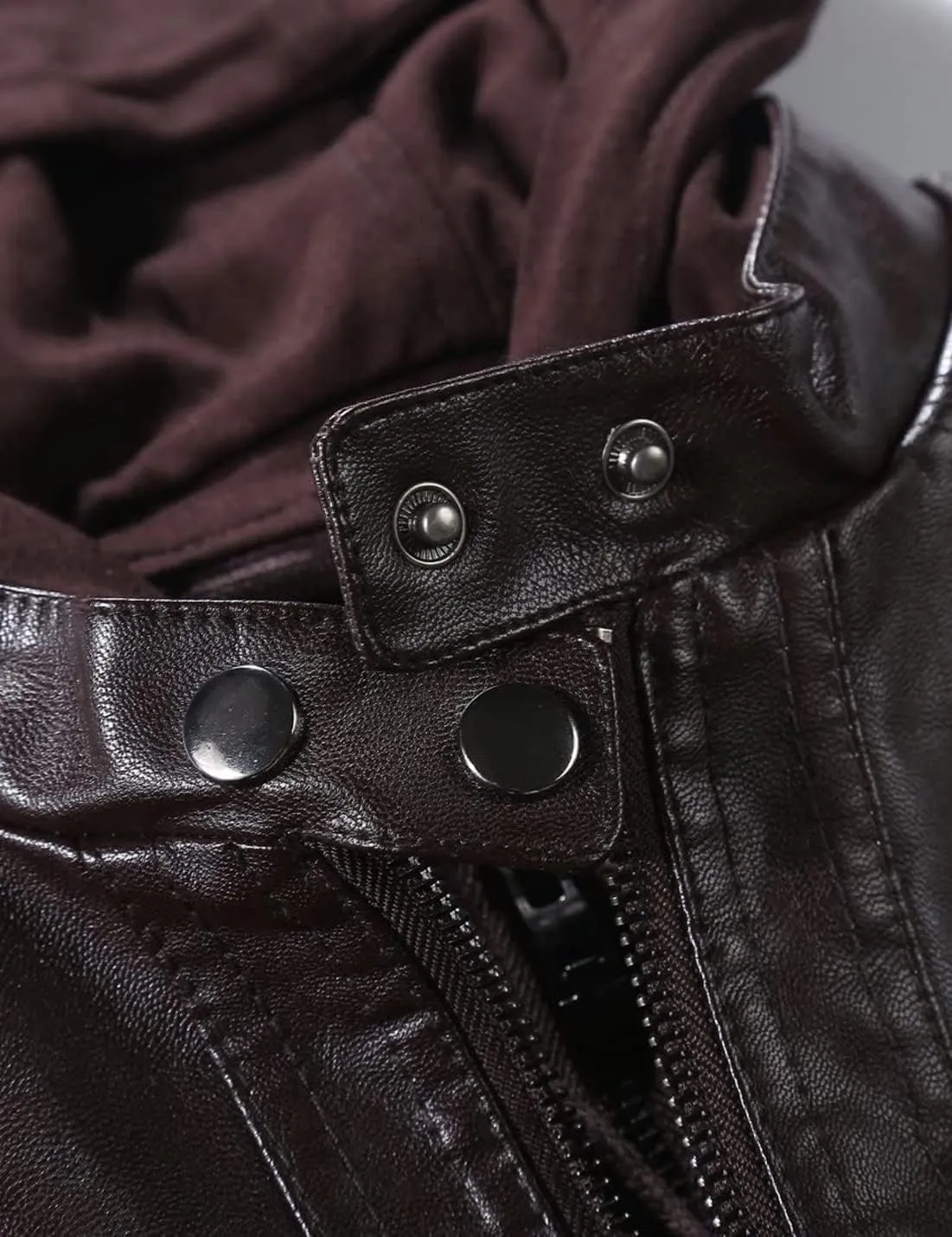 Springrain Women's Faux Leather Jacket Moto Biker Coat with Detachable Hood Motorcycle Jacket