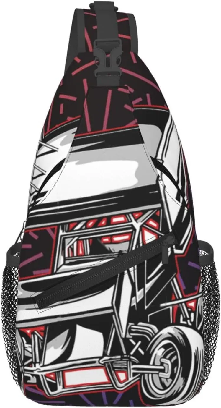 Sprint Car Racing Dirt Crossbody Backpack Chest Shoulder Bag Lightweight One Strap Travel Hiking Daypack
