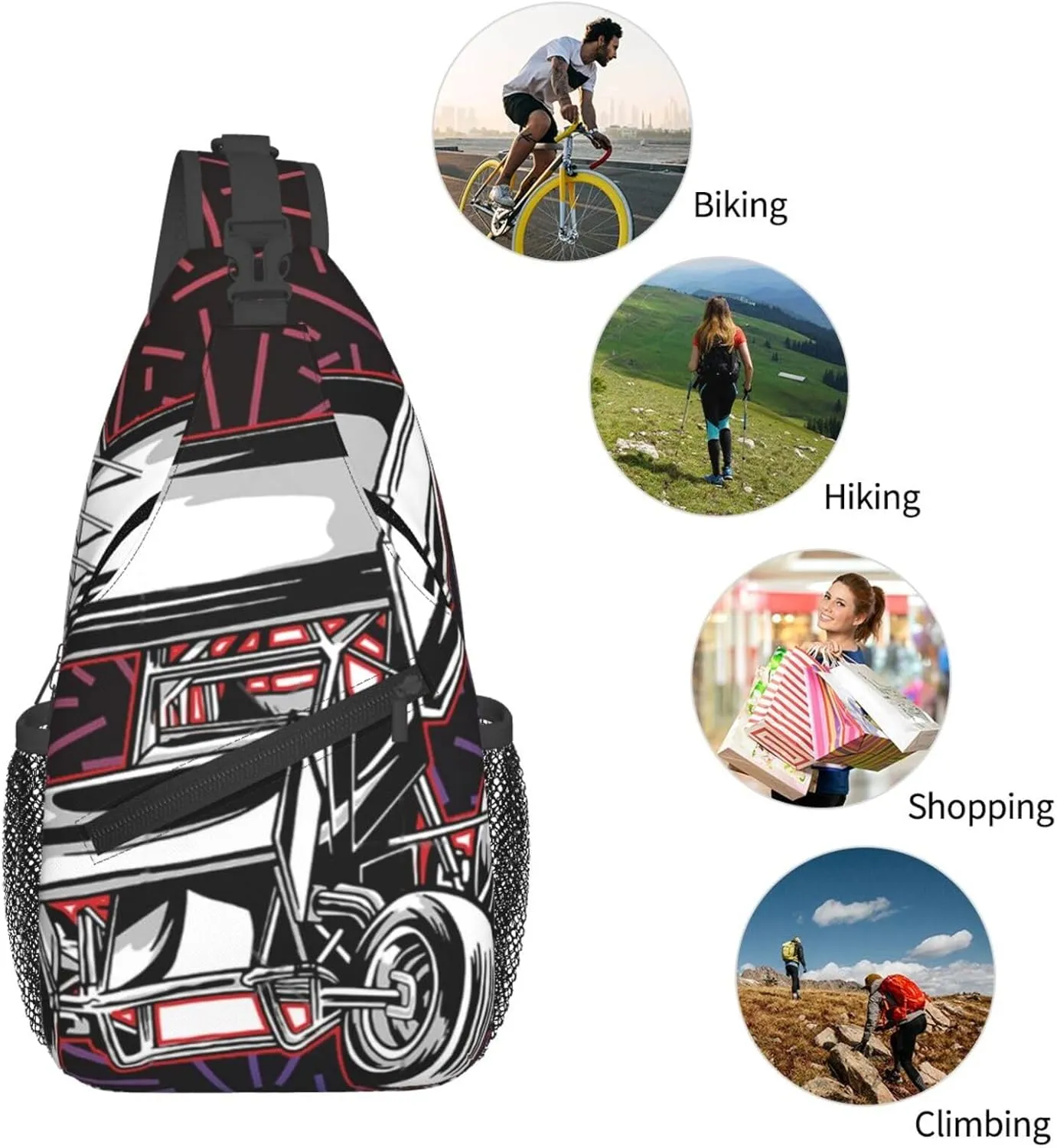 Sprint Car Racing Dirt Crossbody Backpack Chest Shoulder Bag Lightweight One Strap Travel Hiking Daypack