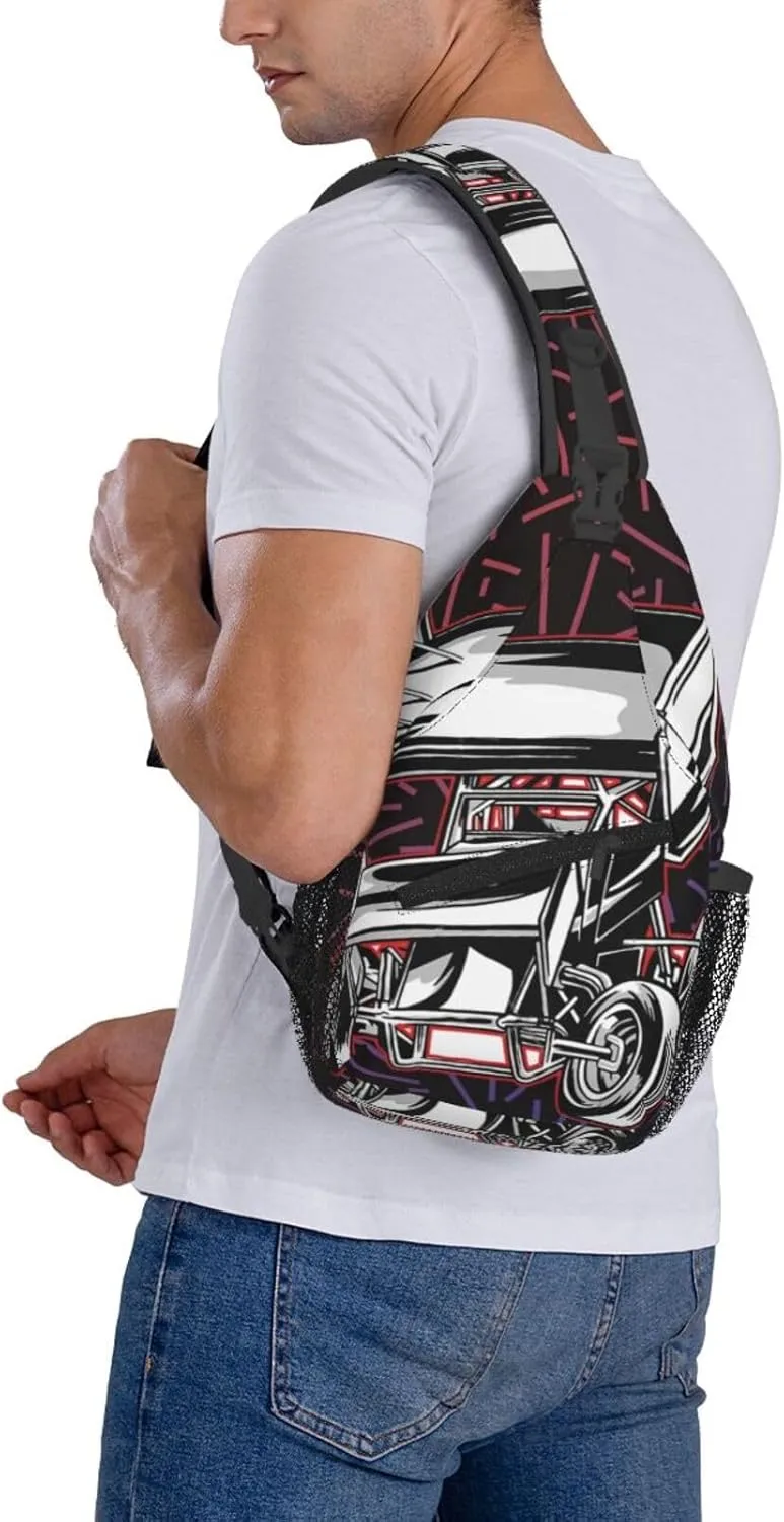 Sprint Car Racing Dirt Crossbody Backpack Chest Shoulder Bag Lightweight One Strap Travel Hiking Daypack