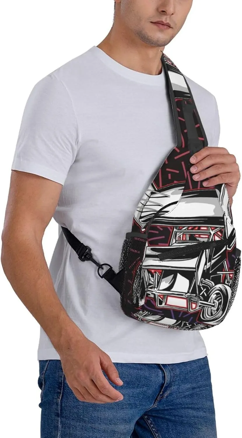 Sprint Car Racing Dirt Crossbody Backpack Chest Shoulder Bag Lightweight One Strap Travel Hiking Daypack