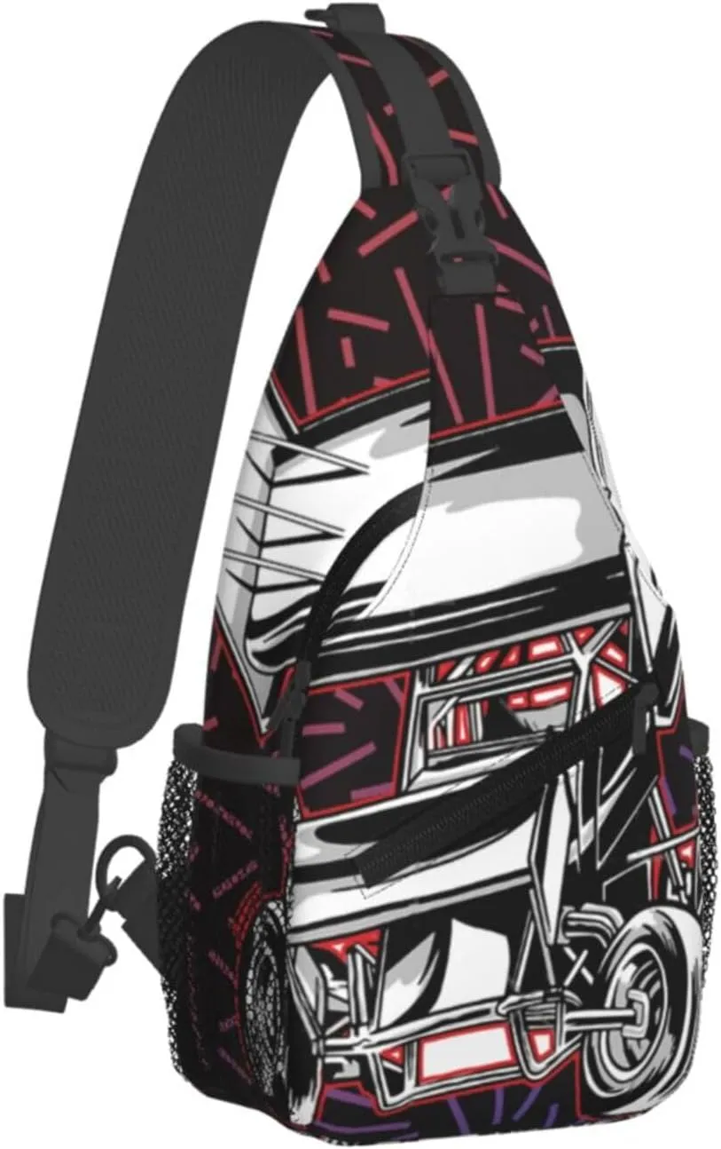 Sprint Car Racing Dirt Crossbody Backpack Chest Shoulder Bag Lightweight One Strap Travel Hiking Daypack