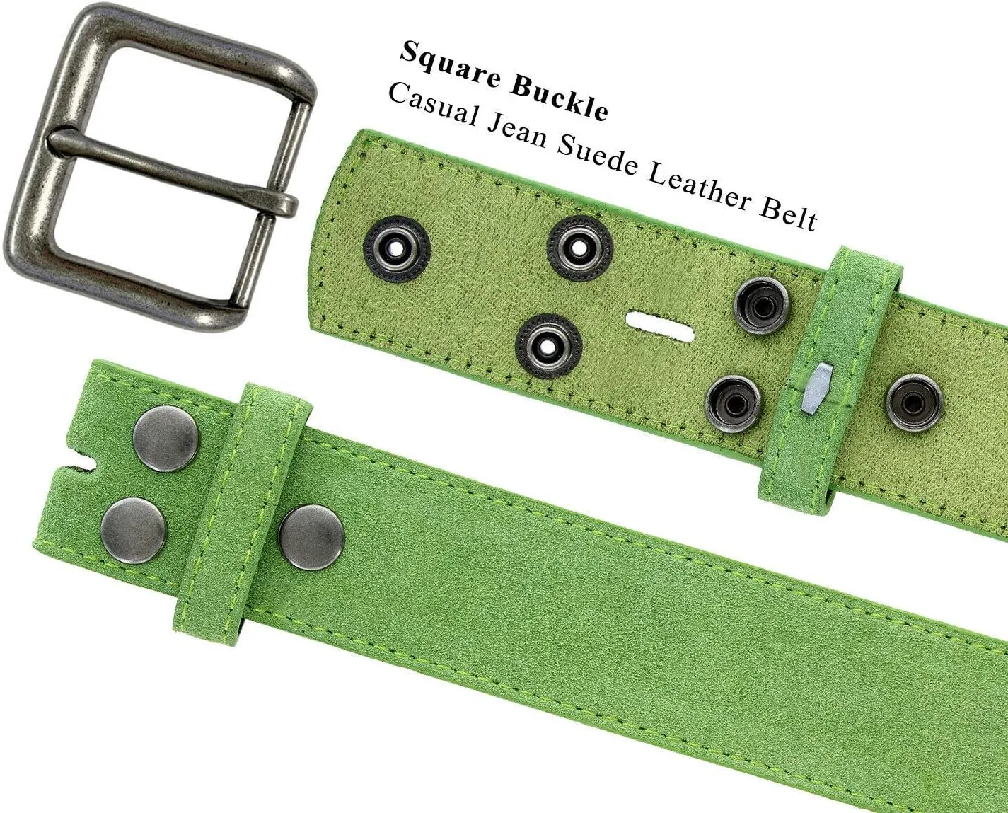 Square Buckle Casual Jean Suede Leather Belt 1 1/2" Wide