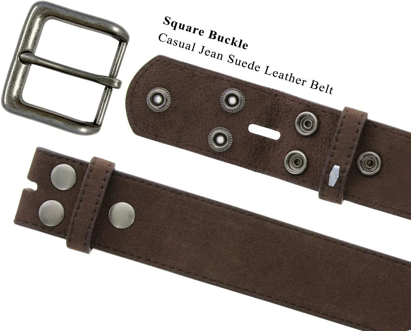Square Buckle Casual Jean Suede Leather Belt 1 1/2" Wide