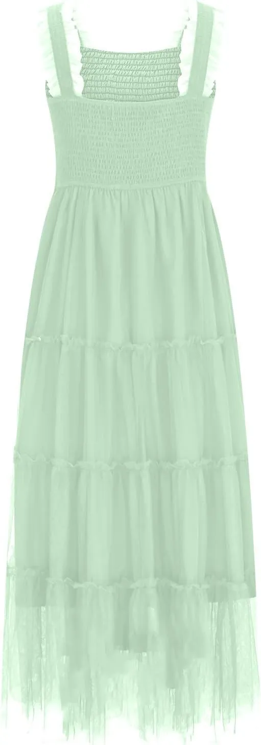 Square Neck Smocked Maxi Dress for Women with Ruffled Straps TieBoho Beach Dress