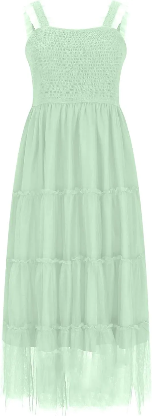 Square Neck Smocked Maxi Dress for Women with Ruffled Straps TieBoho Beach Dress