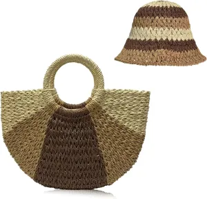 Straw Bag for Women, Bohemian Semi-circular Tote Bag Handmade Woven Handbags for Summer Vacation Beach Travel Daily Matching 14