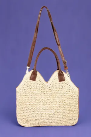 Straw Braided Faux Leather Strap Shoulder Bag