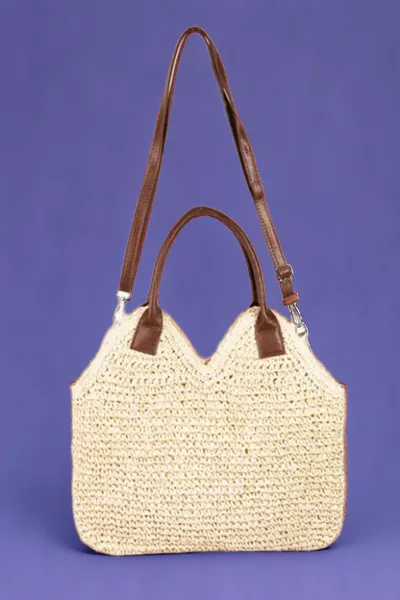Straw Braided Faux Leather Strap Shoulder Bag