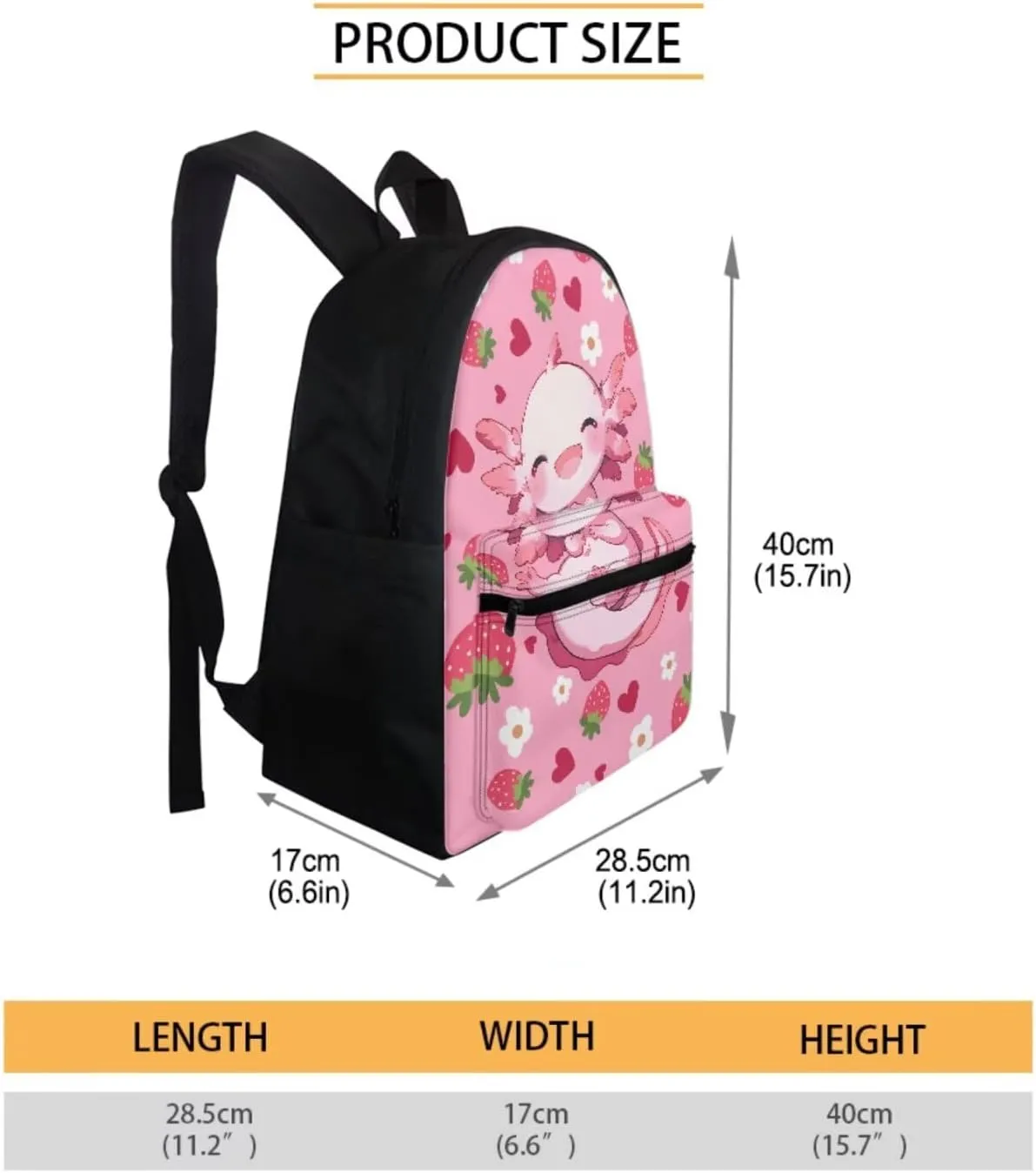 Strawberry Axolotl Backpack for Girls 6-8 8-10 Kids School Bags Set with Lunch Box Pencil Case Elementary Bookbag Satchel Pink Kindergarten Schoolbag 17inch Travel Backpacks Satchel