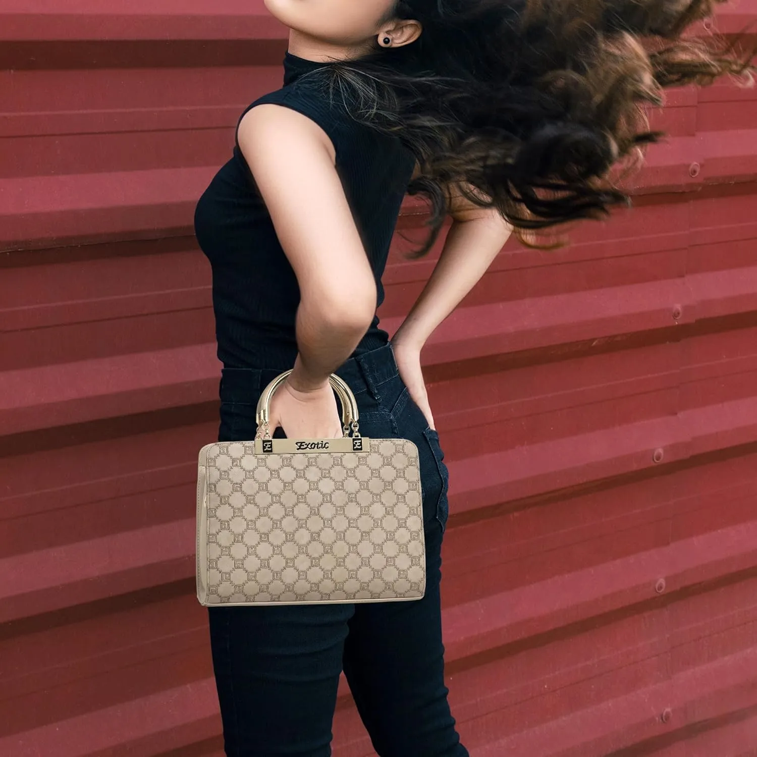 Studded Check Box Pattern handbag for women