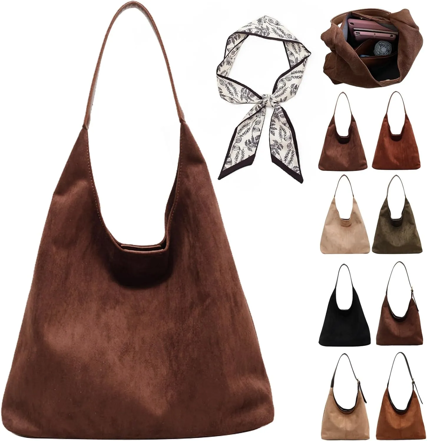 Suede Bag, Suede Tote Bag for Women, Retro Large Slouchy Hobo Bag, Brown Shoulder Handbags Bag, All-Match & Advanced