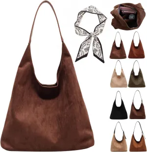 Suede Bag, Suede Tote Bag for Women, Retro Large Slouchy Hobo Bag, Brown Shoulder Handbags Bag, All-Match & Advanced