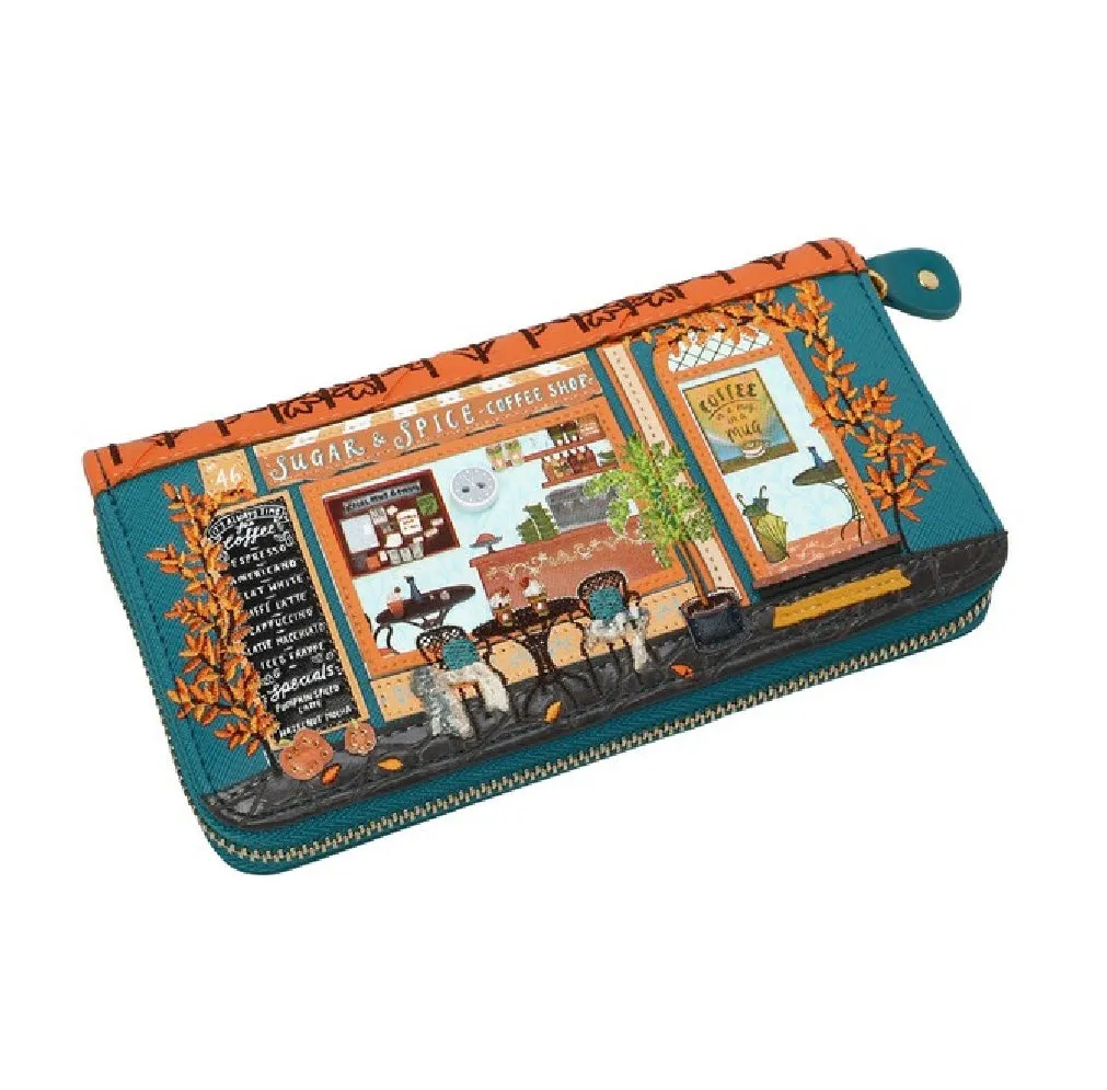 Sugar and Spice Coffee Shop Large Ziparound Wallet
