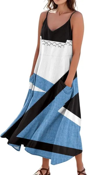 Summer Dresses for Women 2025 Trendy Floral Spaghetti Strap Maxi Sundresses Tropical Paisley Sleeveless Dress with Pockets