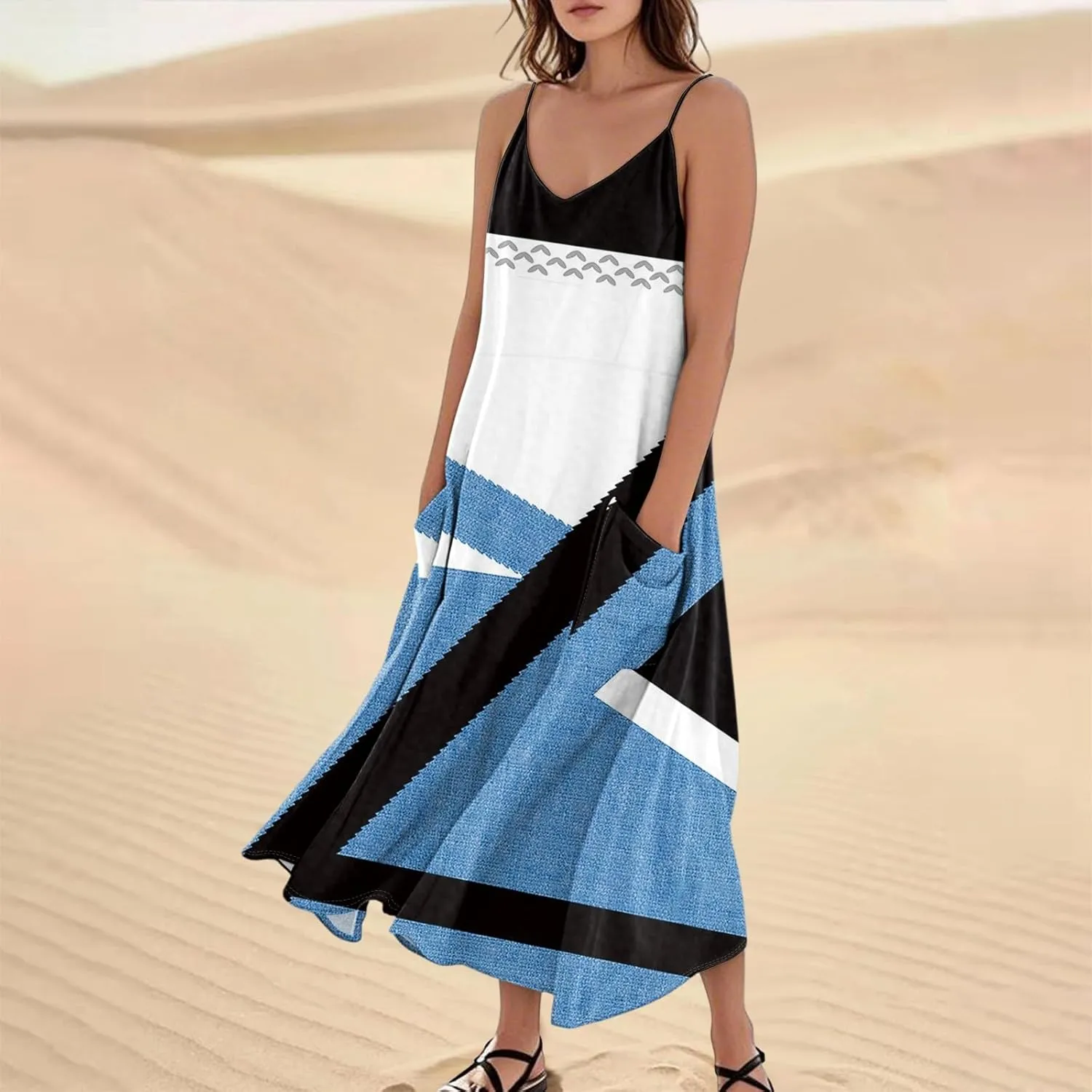Summer Dresses for Women 2025 Trendy Floral Spaghetti Strap Maxi Sundresses Tropical Paisley Sleeveless Dress with Pockets