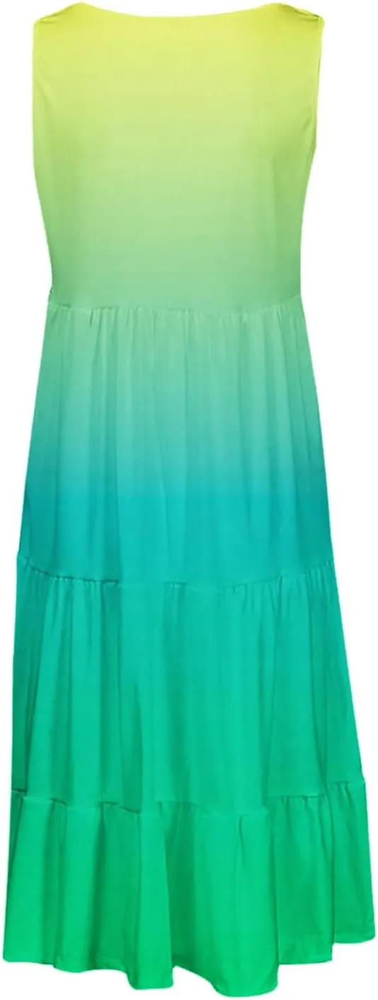 Summer Dresses for Women 2025 Trendy Gradient Boho Vacation Dresses Casual Crew Neck Sleeveless Pleated Sundresses