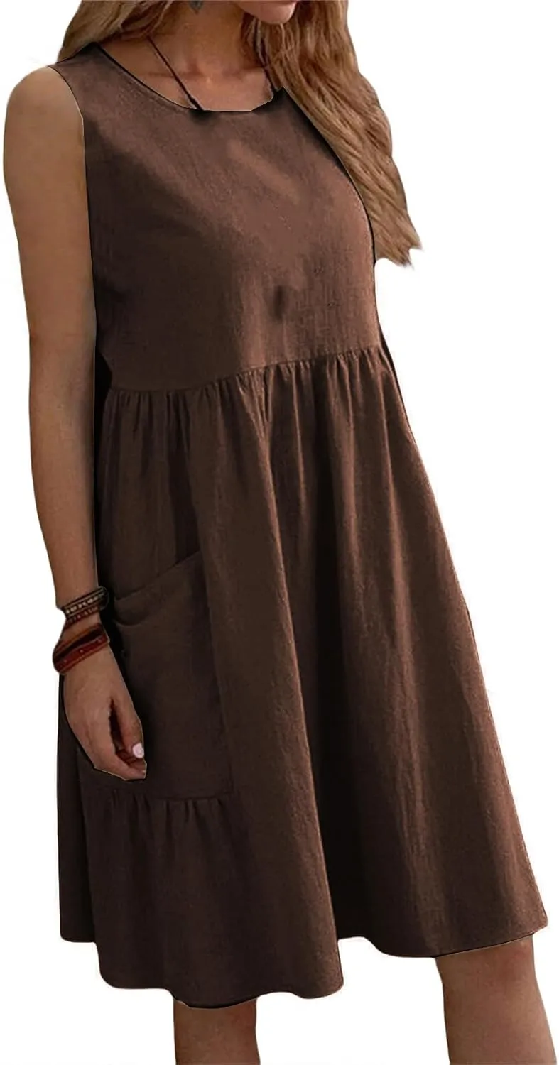 Summer Dresses for Women Casual Crew Neck Mini Dress Fashion Sleeveless Tank Dresses Lightweight Short A Line Dress